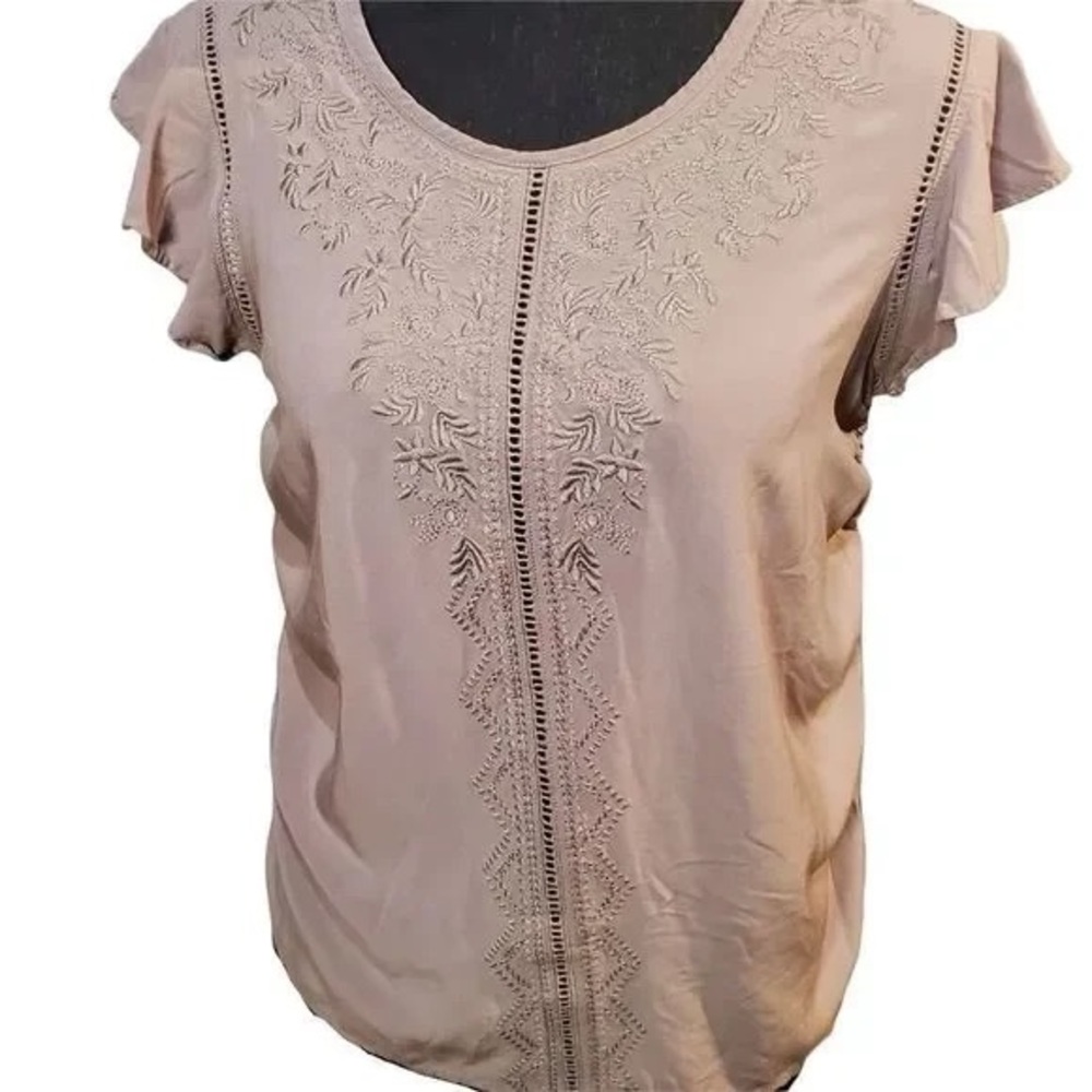 NWOT Fourteenth Place Embroidered Eyelet Flutter Sleeve Tassel Shirt Sz Medium